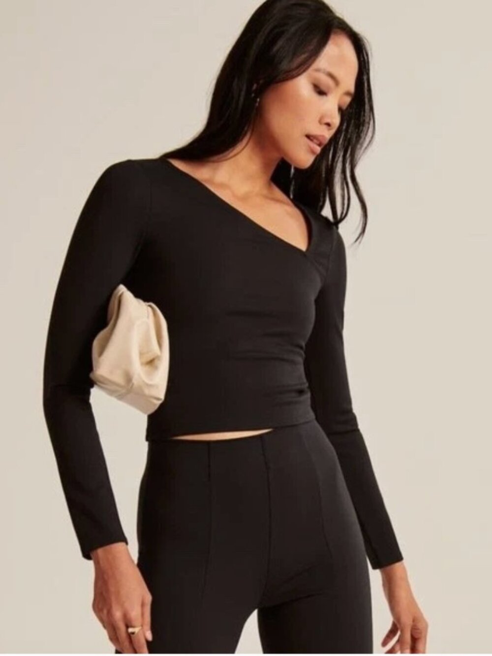 Abercrombie Soft A&F Black Asymmetrical Long Sleeve Top Small